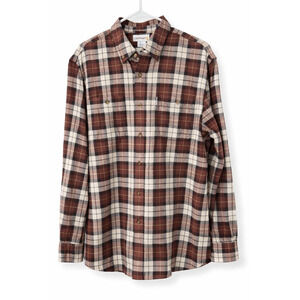 Carhartt Relaxed Fit Flannel Shirt Mens XL Brown Tan Plaid Button-Down Workwear